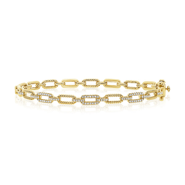 14K Yellow Gold Diamond Link Hinged Bracelet