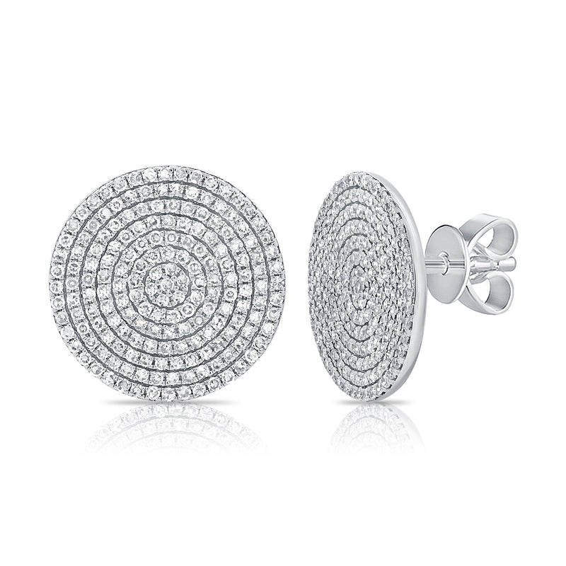 14K White Gold Diamond Extra Large Disc Earrings