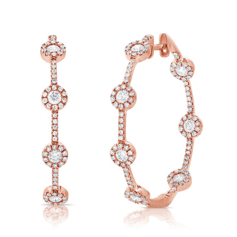 14K Rose Gold Diamond Halo Inside Out Hoop Earrings-Earrings-Maurice's Jewelers-