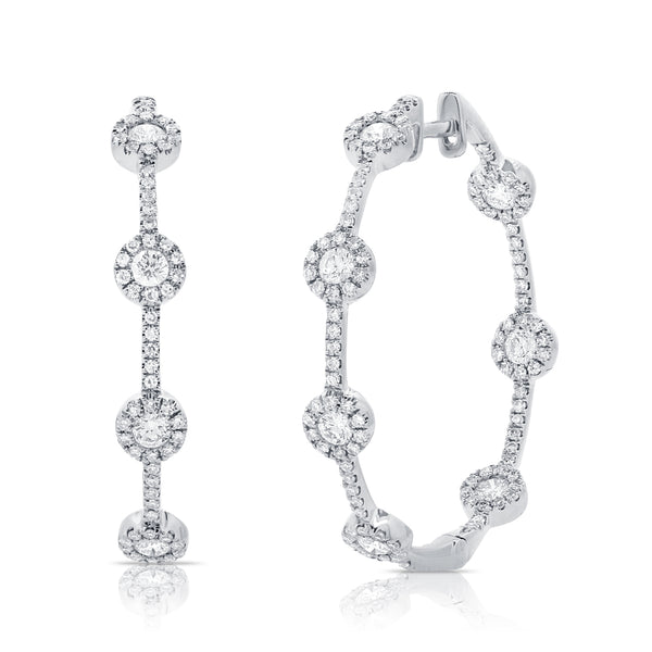 14K White Gold Diamond Halo Inside Out Hoop Earrings-EARRINGS-Maurice's Jewelers-