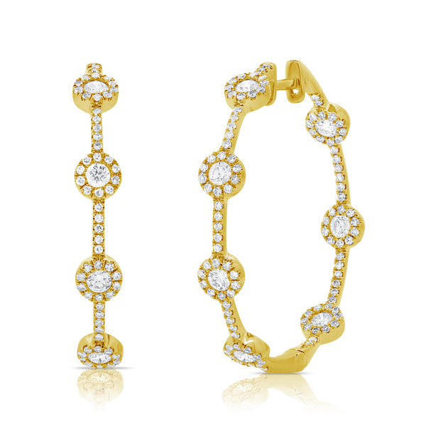 14K Yellow Gold Diamond Halo Inside Out Hoop Earrings-EARRINGS-aaron jewelry-