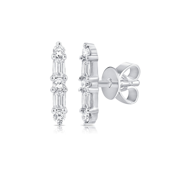 14K White Gold Diamond Bar Earrings