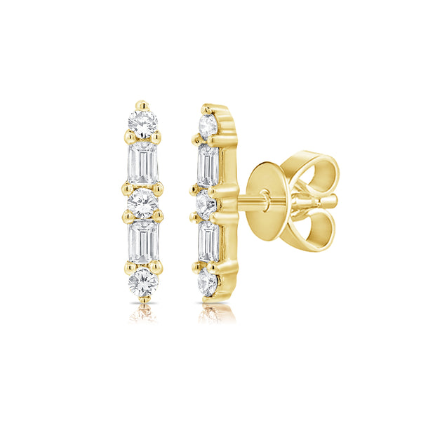14K Rose Gold Diamond Bar Earrings
