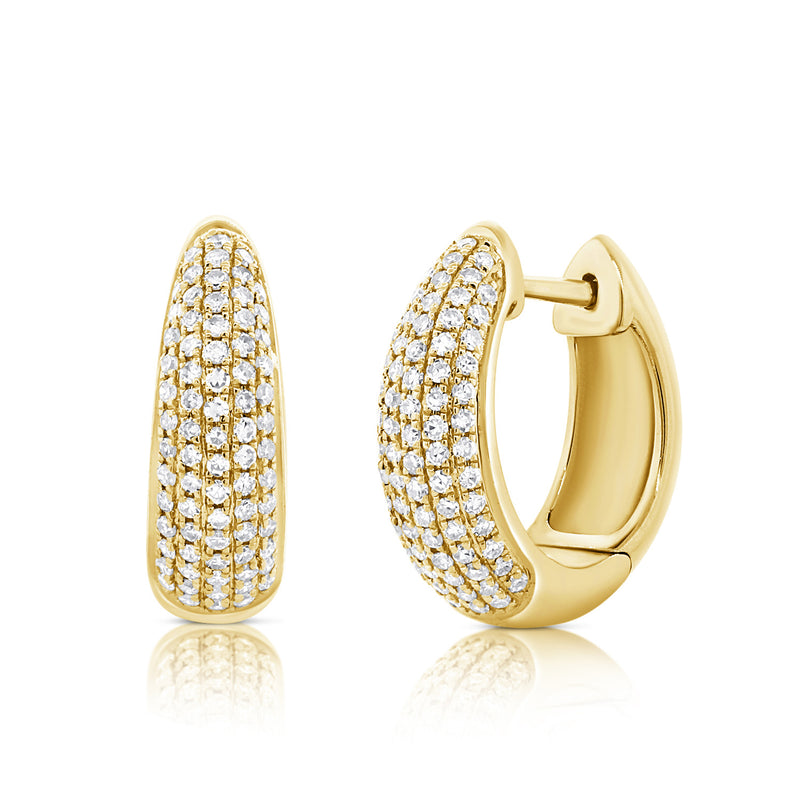 14K Yellow Gold Diamond Pave Huggie Earrings