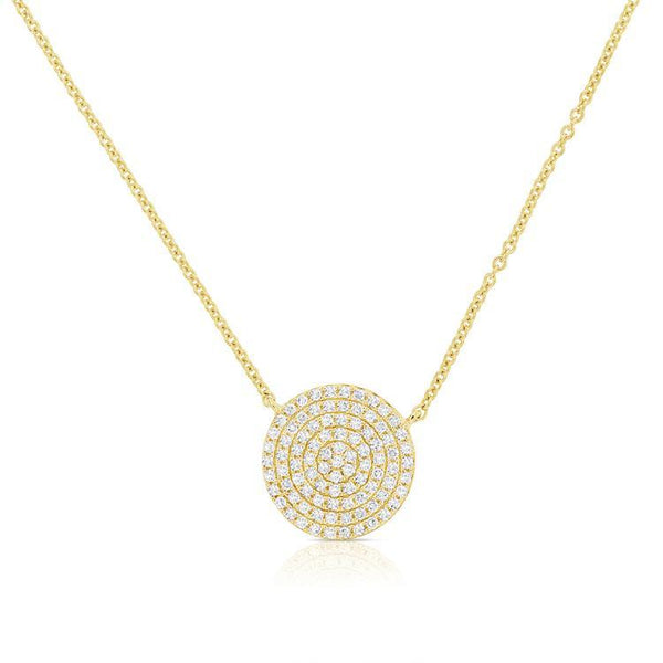 14K Yellow Gold Diamond Medium Disc Necklace