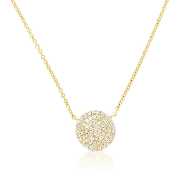 14K Yellow Gold Diamond Pave Large Disc Necklace