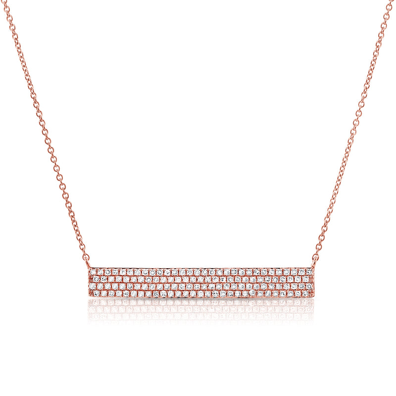 14K Rose Gold Diamond Pave Bar Necklace