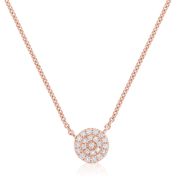 14K Yellow Gold Diamond Pave Disc Necklace