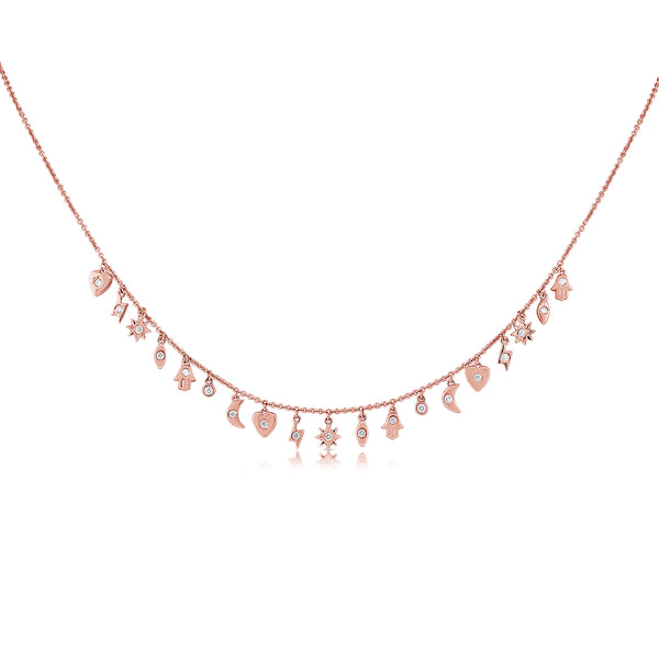 14K Rose Gold Mini Diamond Charm Necklace-Necklaces-Maurice's Jewelers-