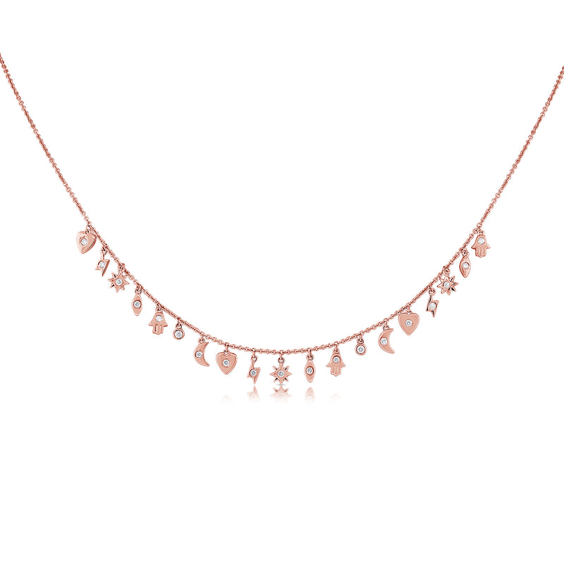 14K Rose Gold Mini Diamond Charm Necklace-Necklaces-Maurice's Jewelers-
