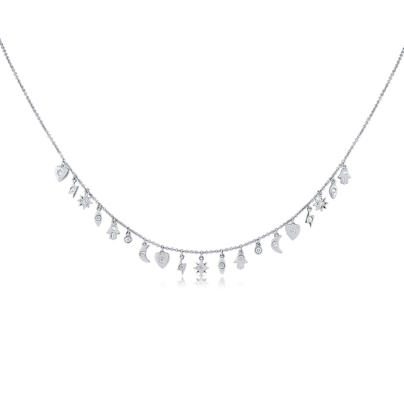 14K White Gold Mini Diamond Charm Necklace-Necklaces-aaron jewelry-
