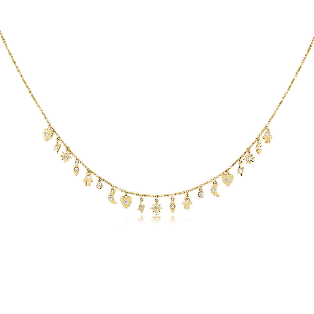 14K Yellow Gold Mini Diamond Charm Necklace-Necklaces-aaron jewelry-