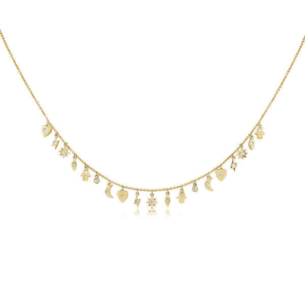 14K Yellow Gold Mini Diamond Charm Necklace-Necklaces-aaron jewelry-