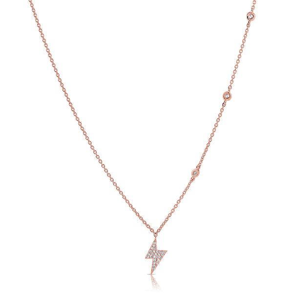 14K Rose Gold Diamond Lightning Bold Diamond Necklace