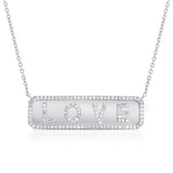 14K White Gold Diamond "Love" Plate Necklace