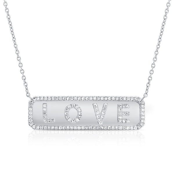 14K Rose Gold Diamond "Love" Plate Necklace-Necklaces-Maurice's Jewelers-White Gold-