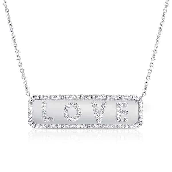 14K Rose Gold Diamond "Love" Plate Necklace