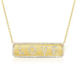 14K White Gold Diamond "Love" Plate Necklace