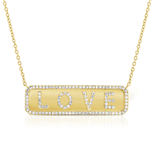 14K Yellow Gold Diamond "Love" Plate Necklace-Necklaces-aaron jewelry-Yellow Gold-