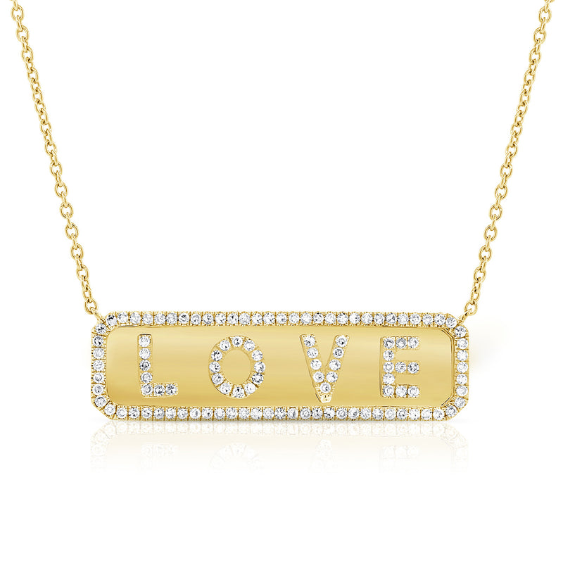 14K Yellow Gold Diamond "Love" Plate Necklace