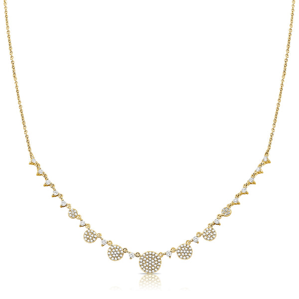 14K Yellow Gold Diamond Disc Graduating Necklace-Necklaces-aaron jewelry-YELLOW GOLD-