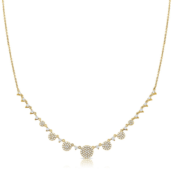 14K Yellow Gold Diamond Disc Graduating Necklace