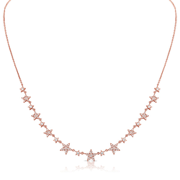 14K Rose Gold Diamond Star Necklace