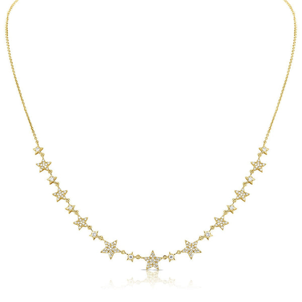 14K Yellow Gold Diamond Star Necklace-Necklaces-aaron jewelry-YELLOW GOLD-