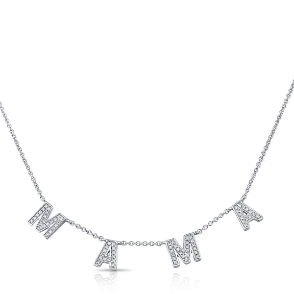 14K White Gold Diamond "Mama" Necklace-Necklaces-Maurice's Jewelers-WHITE GOLD-