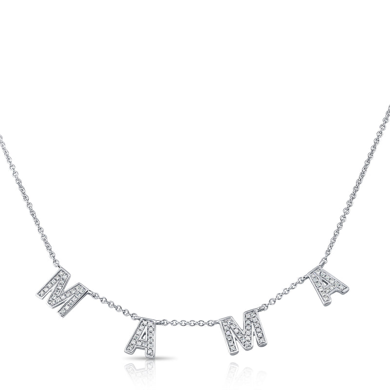 14K Yellow Gold Diamond "Mama" Necklace-Necklaces-aaron jewelry-WHITE GOLD-
