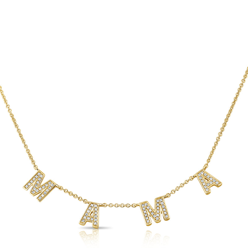 14K Yellow Gold Diamond "Mama" Necklace-Necklaces-aaron jewelry-YELLOW GOLD-