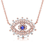 14K Rose Gold Diamond + Sapphire Evil Eye Necklace