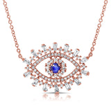 14K Yellow Gold Diamond + Sapphire Evil Eye Necklace