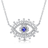 14K White Gold Diamond + Sapphire Evil Eye Necklace