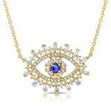 14K Rose Gold Diamond + Sapphire Evil Eye Necklace