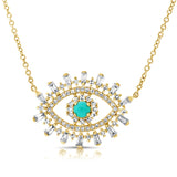 14K White Gold Diamond + Turquoise Evil Eye Necklace