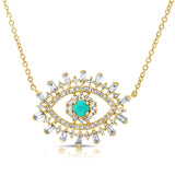 14K Yellow Gold Diamond + Turquoise Evil Eye Necklace-Necklaces-aaron jewelry-YELLOW GOLD-