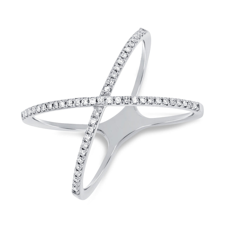 14K White Gold Diamond Crossover Ring