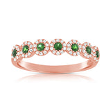 14K Rose Diamond Halo + Emerald Band-Rings-Maurice's Jewelers-ROSE GOLD-