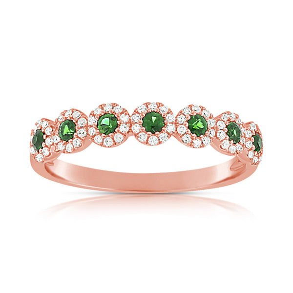 14K Rose Diamond Halo + Emerald Band