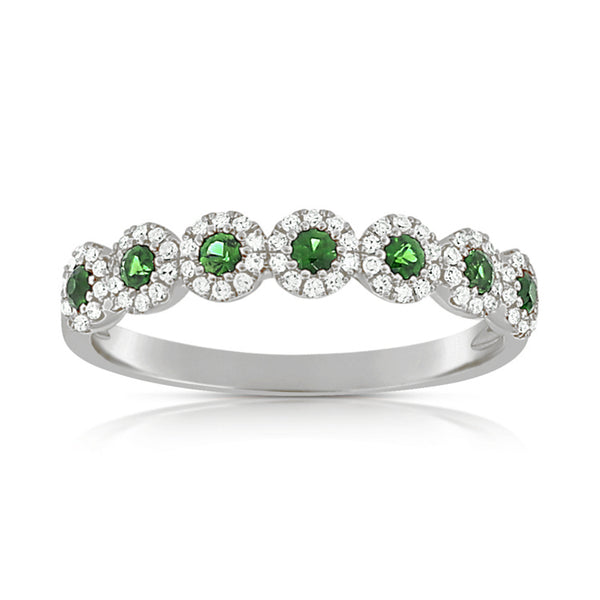 14K Yellow Diamond Halo + Emerald Band