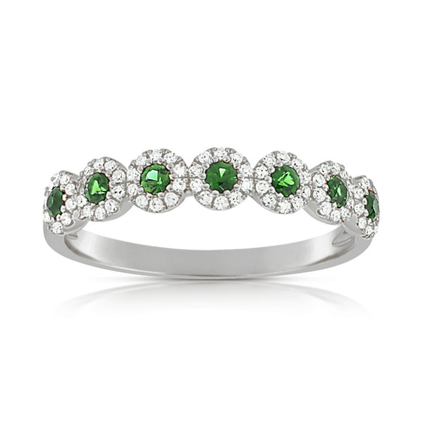 14K White Diamond Halo + Emerald Band-Rings-Maurice's Jewelers-WHITE GOLD-
