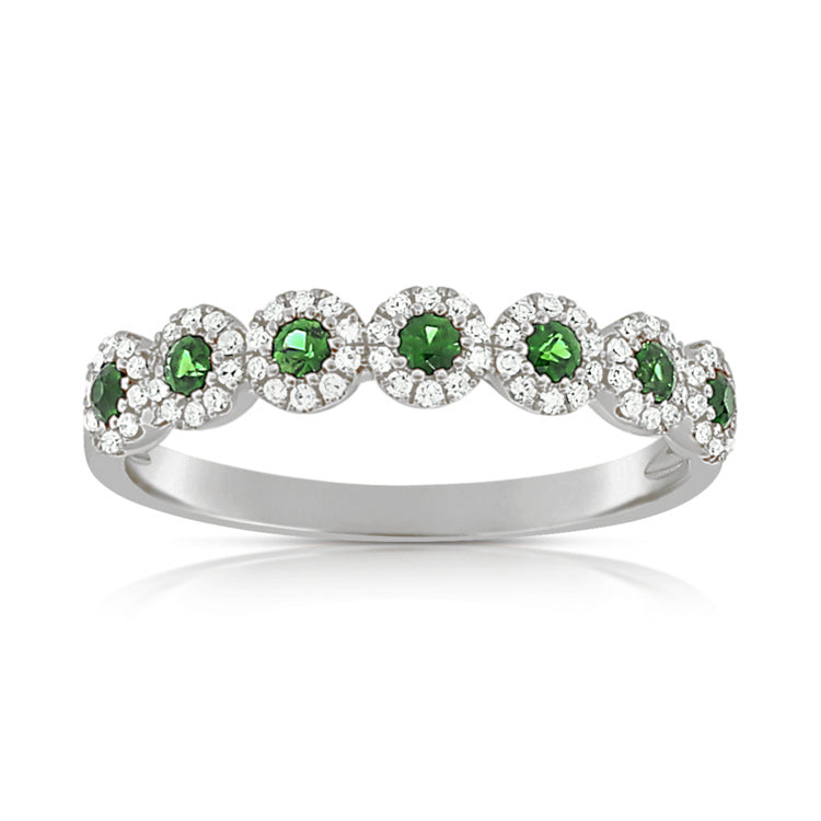 14K Rose Diamond Halo + Emerald Band-Rings-Maurice's Jewelers-WHITE GOLD-