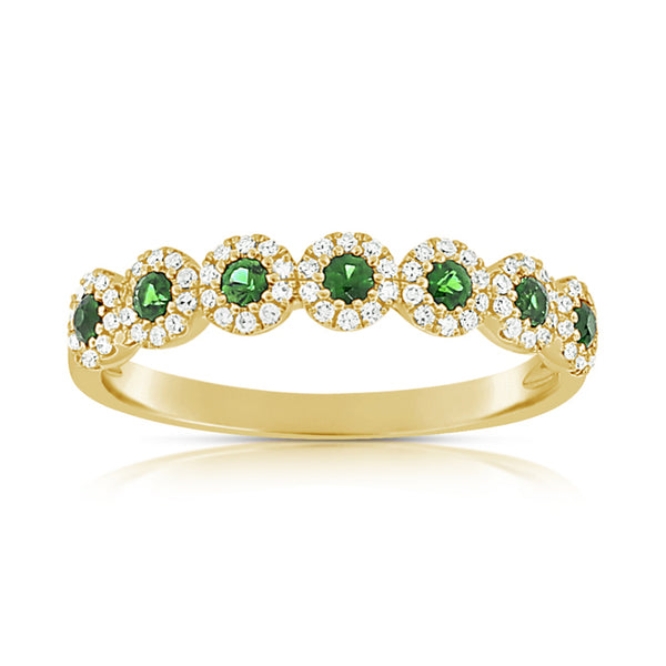 14K Yellow Diamond Halo + Emerald Band