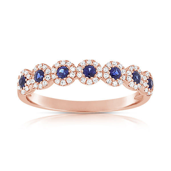 14K Rose Gold Diamond Halo + Sapphire Band