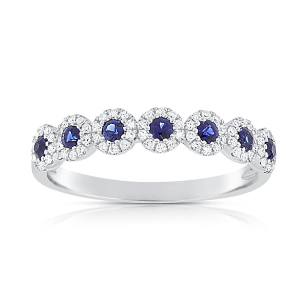 14K Yellow Gold Diamond Halo + Sapphire Band