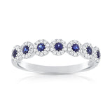 14K Rose Gold Diamond Halo + Sapphire Band-Rings-Maurice's Jewelers-WHITE GOLD-