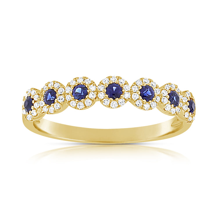 14K Rose Gold Diamond Halo + Sapphire Band-Rings-Maurice's Jewelers-YELLOW GOLD-