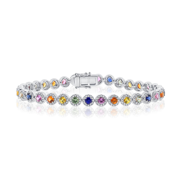 14K White Gold Diamond and Colored Gemstone Bracelet-Bracelets-Maurice's Jewelers-