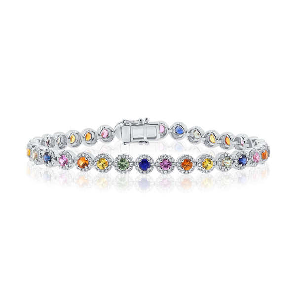 14K White Gold Diamond and Colored Gemstone Bracelet